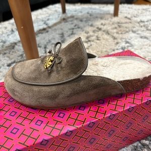 Tory Burch suede and shearling mules
